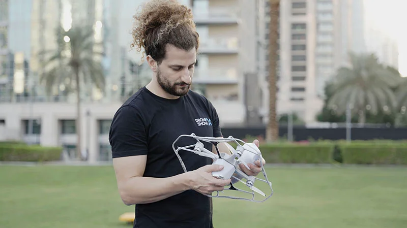 Dronex Show team member preparing a drone light show in Dubai