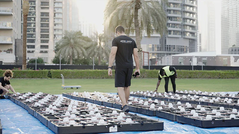 Dronex Show operator working on drone show programming and simulation