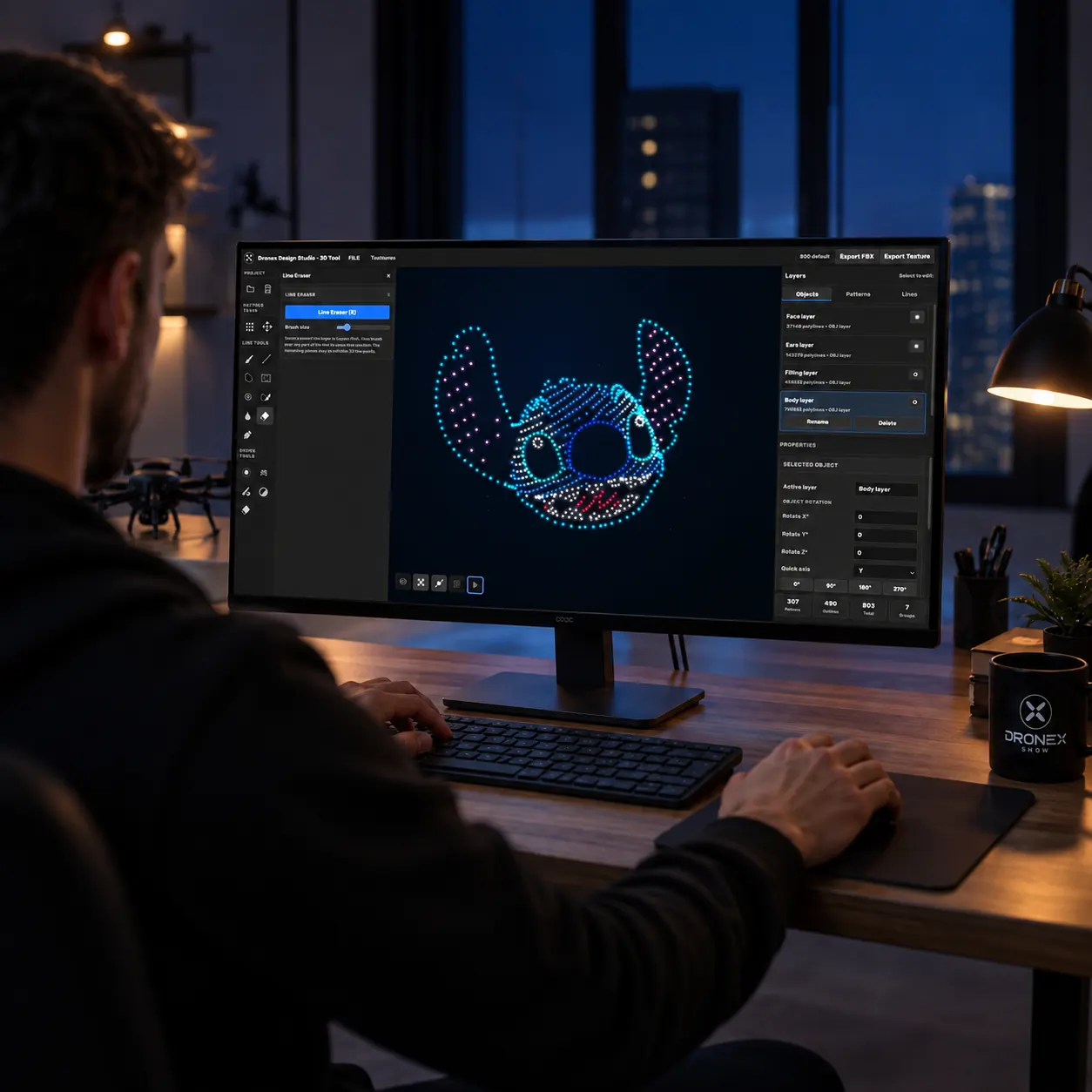 Dronex Design Software interface used to create drone light show formations